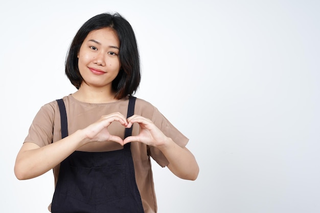 Showing Love Sign Gesture of Beautiful Asian Woman Isolated On White Background