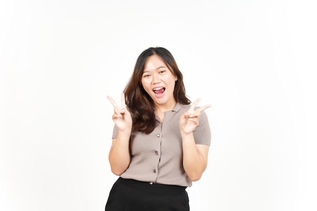 Showing Peace Sign and Smiling Of Beautiful Asian Woman Isolated On White Background