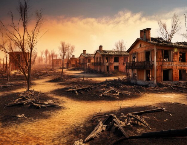 Photo showing the situation of a village destroyed and damaged due to drought with destroyed houses