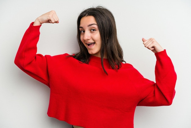 Showing strength gesture with arms symbol of feminine power