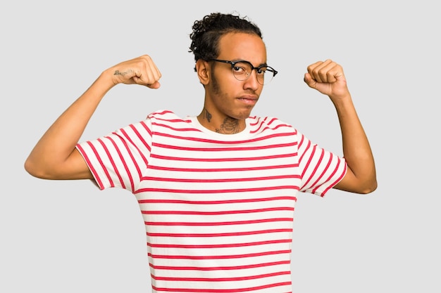 Showing strength gesture with arms symbol of feminine power