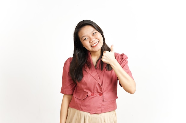 Showing Thumbs Up Of Beautiful Asian Woman Isolated On White Background