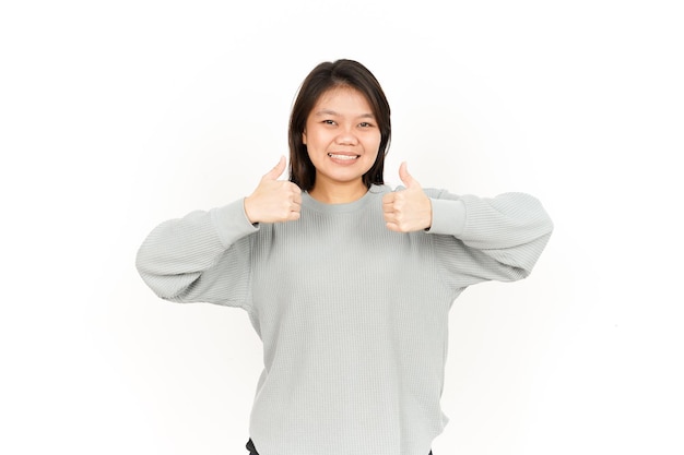 Showing Thumbs Up Of Beautiful Asian Woman Isolated On White Background