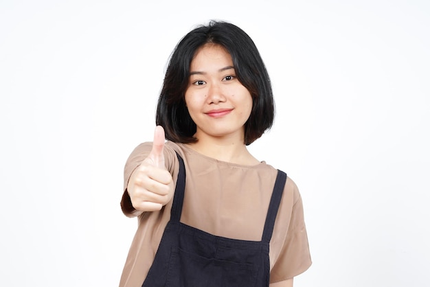 Showing Thumbs Up Sign of Beautiful Asian Woman Isolated On White Background