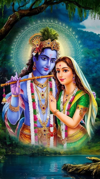 Shree krishna and radha illustration generative ai