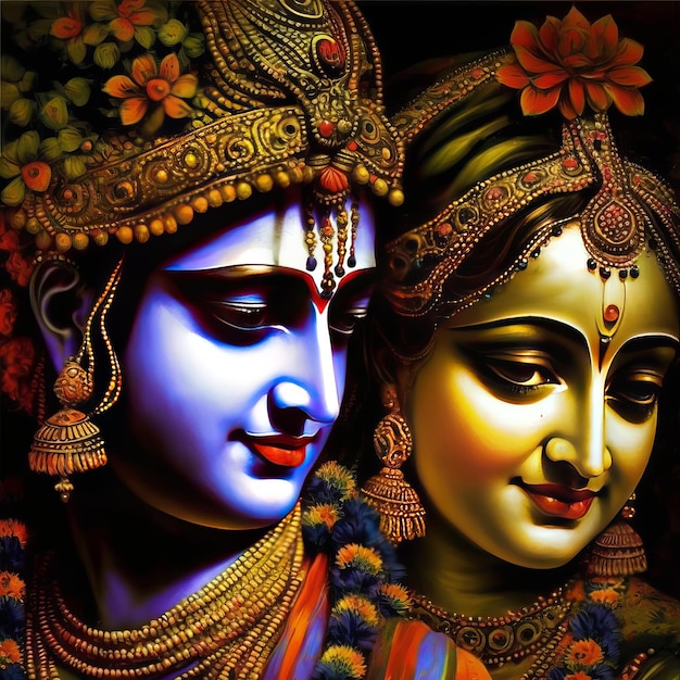 Shree Krishna and Radha Illustration Generative Ai