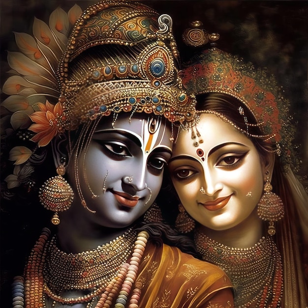 Shree Krishna and Radha Illustration Generative Ai