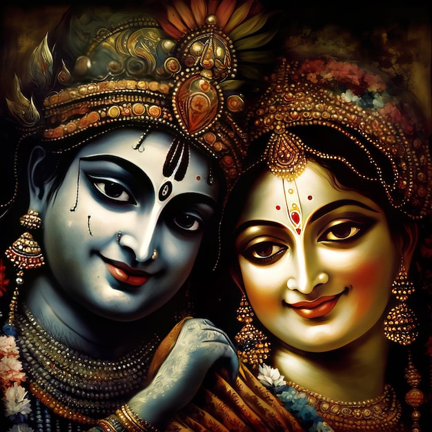 Shree Krishna and Radha Illustration Generative Ai