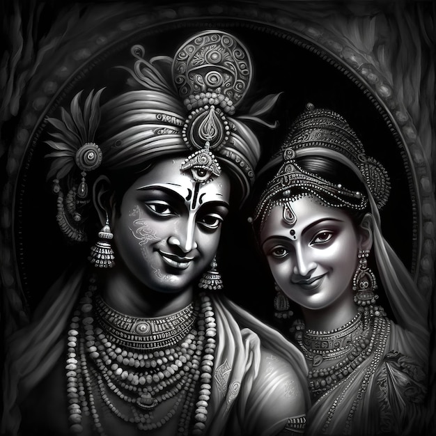 Shree Krishna and Radha Illustration Generative Ai