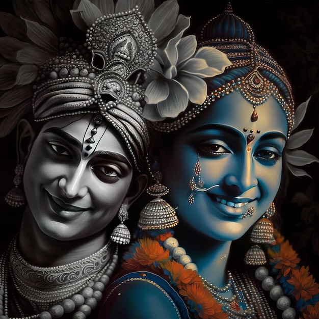 Shree Krishna and Radha Illustration Generative Ai