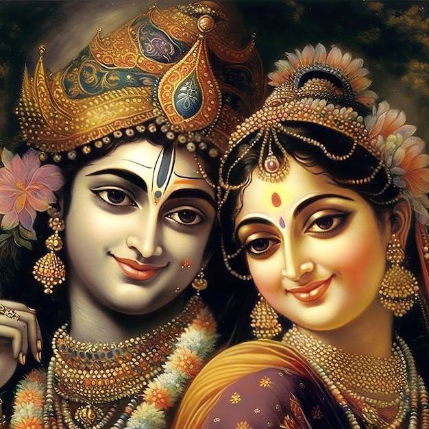 Shree Krishna and Radha Illustration Generative Ai