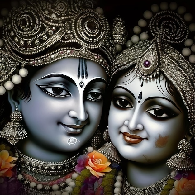 Shree Krishna and Radha Illustration Generative Ai