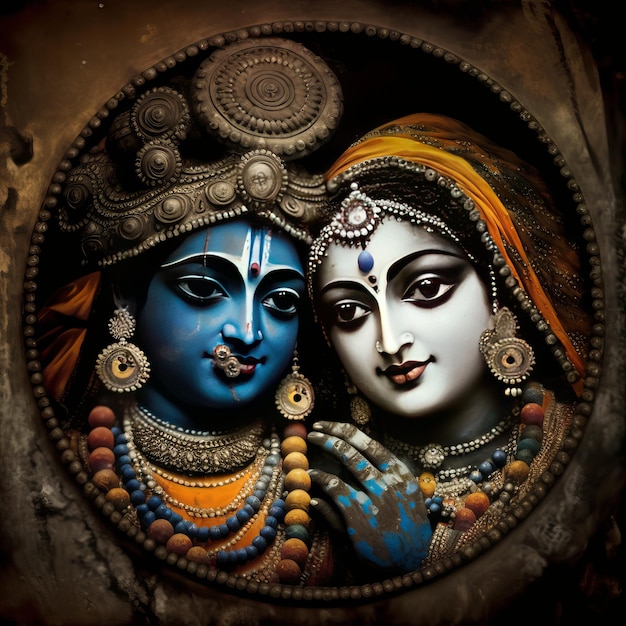 Shree Krishna and Radha Illustration Generative Ai