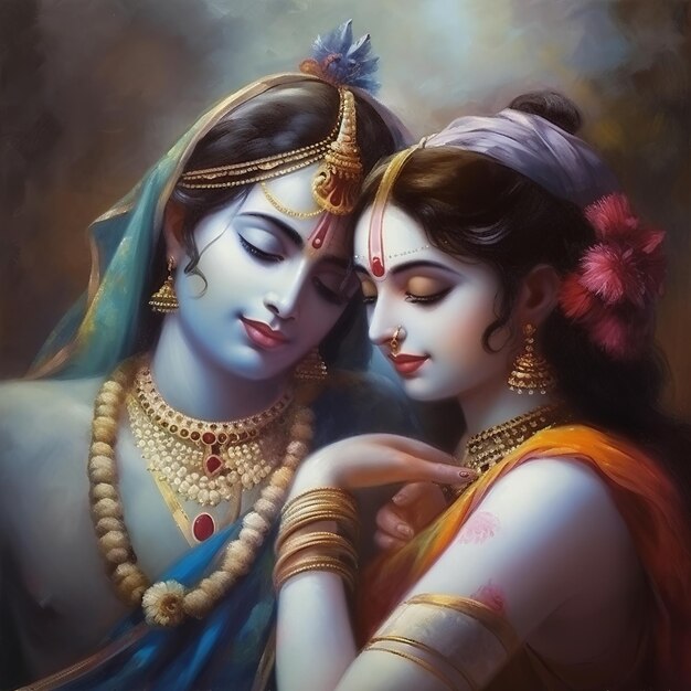 Shree Krishna and Radha illustration Generative ai