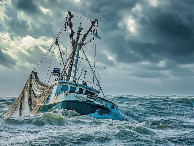 Shrimp boat hauling nets in open water