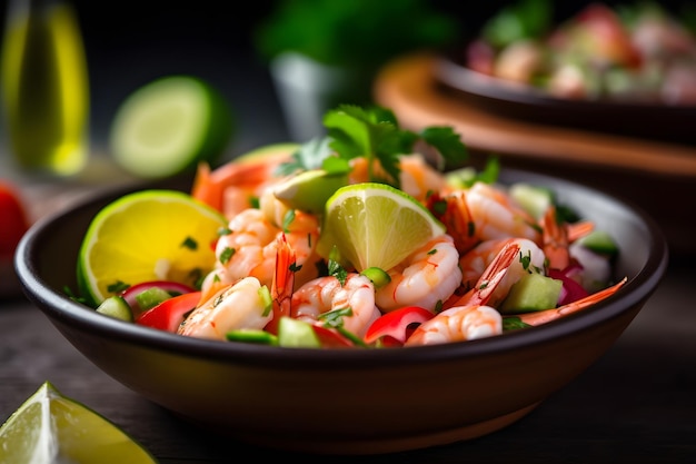 Shrimp and lime in a fresh vivid ceviche Generative AI