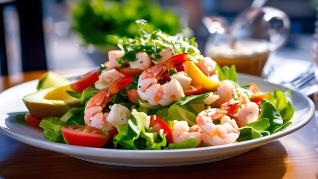 Photo shrimp louie salad on a restaurant background photography