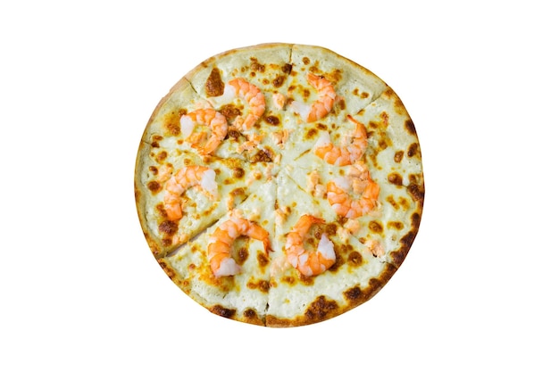 Shrimp pizza isolated on white background