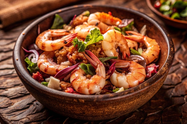 Shrimp salad in a bowl closeup