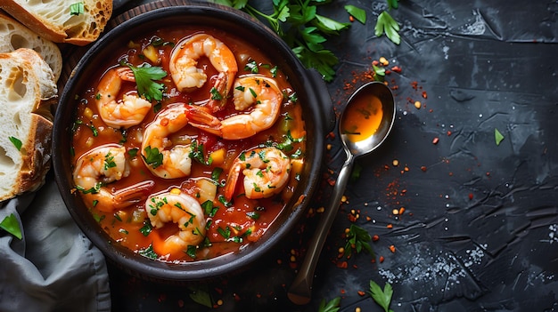 Photo shrimp soup with vegetables