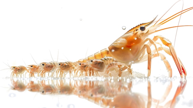 Shrimp with his childern in farm isolated on white background