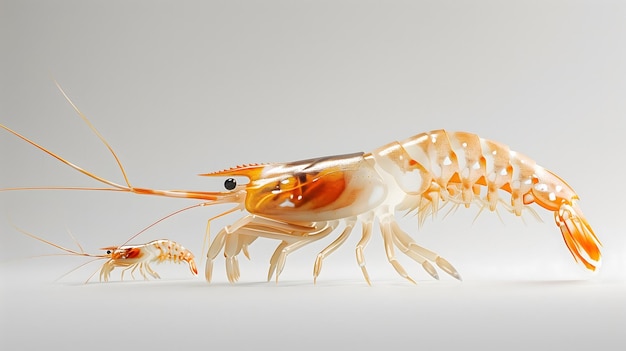 Shrimp with his childern in farm isolated on white background