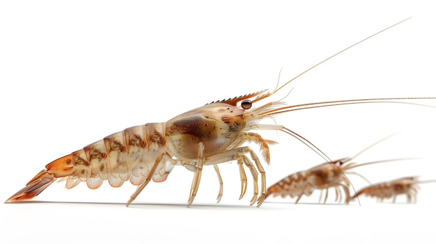 Shrimp with his childern in farm isolated on white background