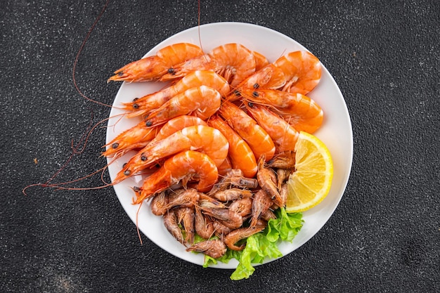 shrimps fresh prawns seafood plate healthy meal food snack on the table copy space food background