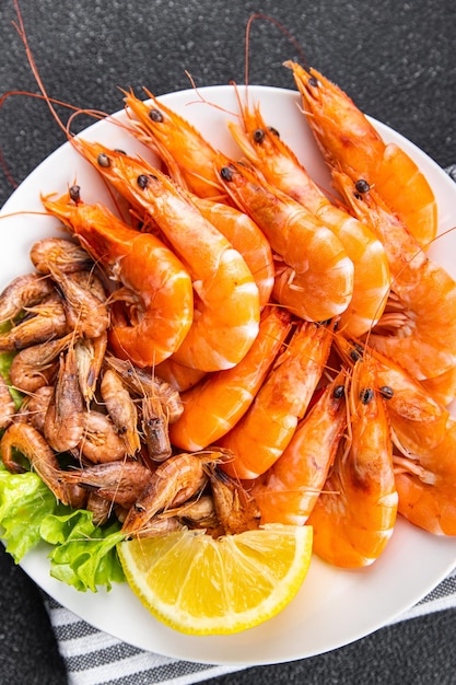 shrimps fresh prawns seafood plate healthy meal food snack on the table copy space food background