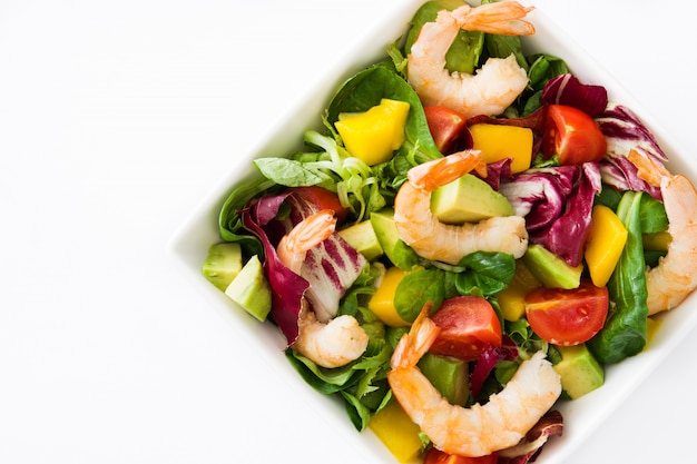 Shrimps salad with mango and avocado isolated