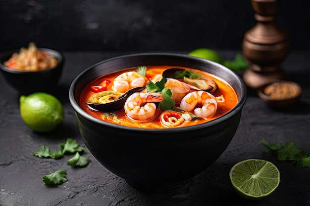 Shrimps with shrimp and a bowl of spicy soup