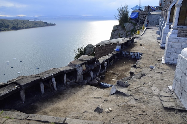 Shrines at the Calvario viewpoint in Copacabana town Bolivia