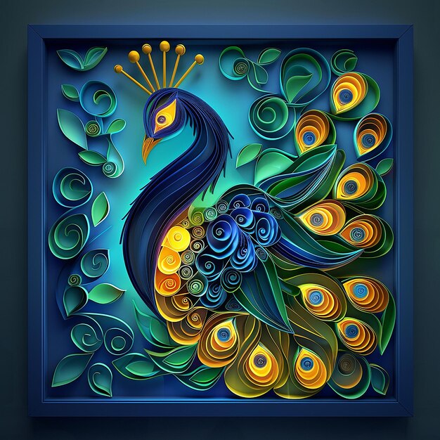 Shulan Ku multi dimensional paper quilling Peacock on the screen layered light bioluminescence