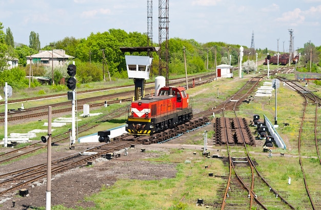 Shunter locomotive on a retarder of a hump yard in Ukraine