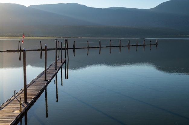 Shuswap Lake Salmon Arm Wharf Canada at sunset