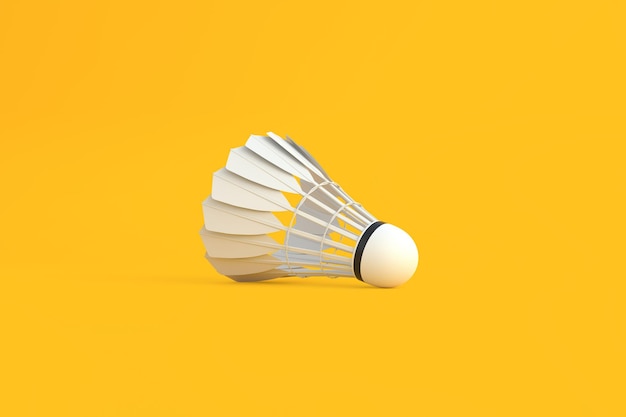 Shuttlecock on yellow background 3D render illustration