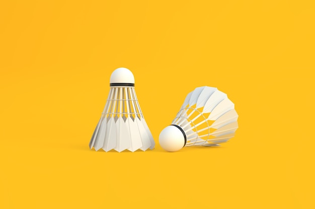 Shuttlecocks on yellow background 3D render illustration