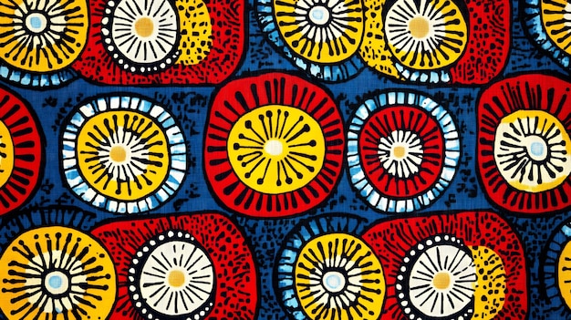 Shweshwe pattern featuring red yellow and blue colors geometric small details African heritage cotton fabric High quality sharp images graphic illustration