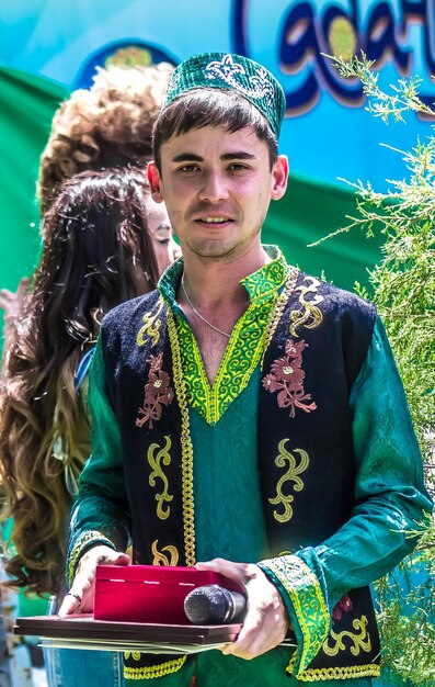 Shymkent Kazakhstan May 27 2018 Peoples party in the city park in honor of the TatarBashkir holiday Sabantuy