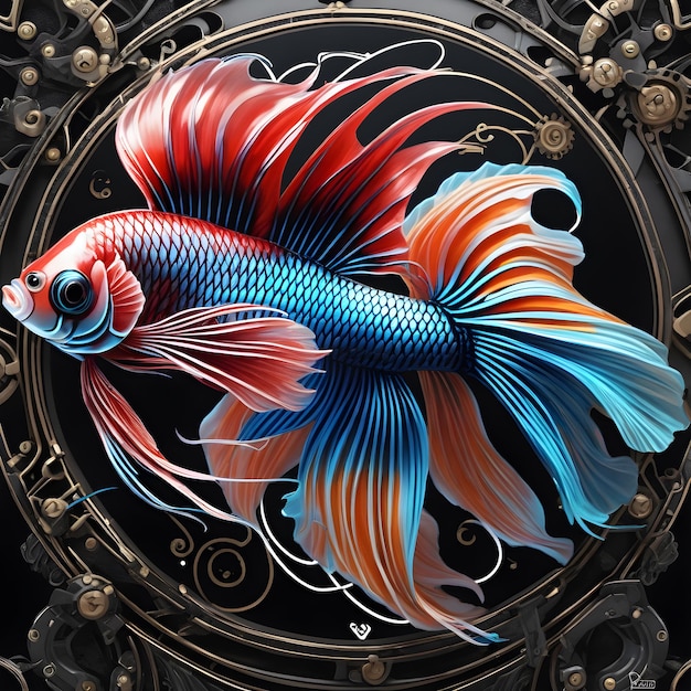 a siam fish with blue and red colors Generative AI