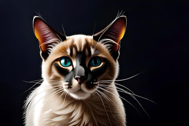 Siamese cat on black background