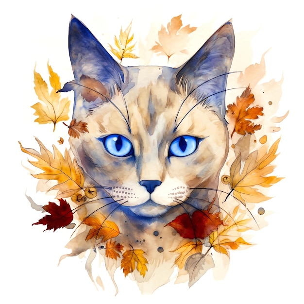 siamese cat portrait watercolor clipart painting