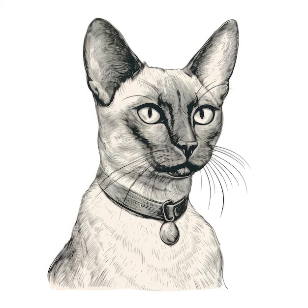 Photo siamese cat with collar and tattoo art of burma inspired illustration