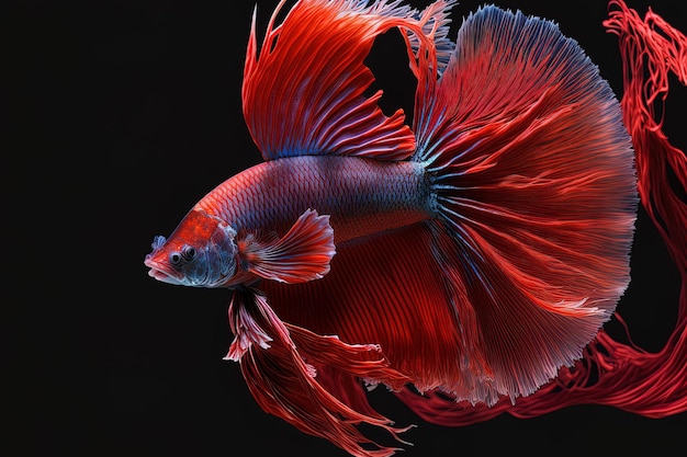 Siamese fighting fish betta fish and other vibrant creatures isolated on a black backdrop