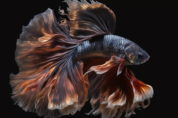 A siamese fighting fish with a black background