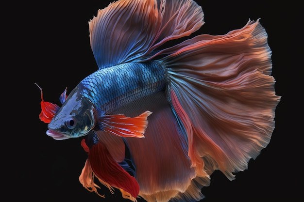 A siamese fighting fish with red and blue tail