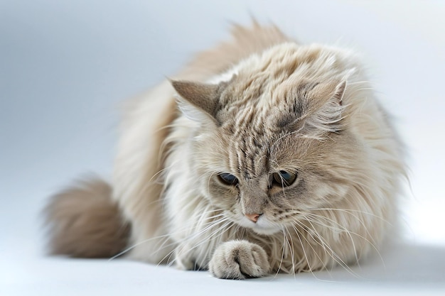 Siberian cat on a white background closeup