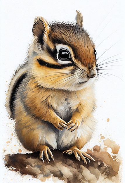 Siberian Chipmunk Watercolor Baby Animal