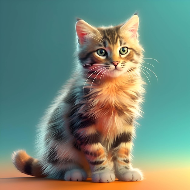 Siberian kitten on a blue background 3d illustration