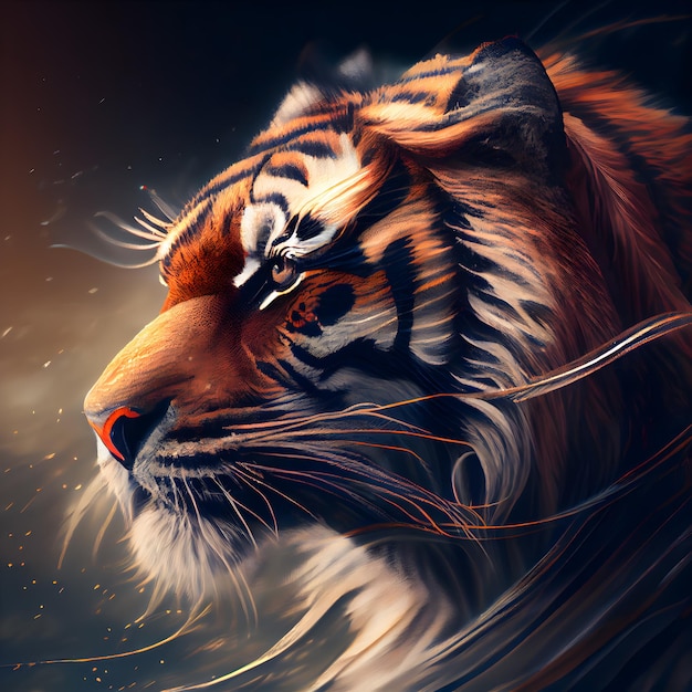 Siberian tiger portrait digital painting 3d illustration